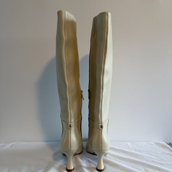 NWOT SAM EDELMAN Leigh Ivory Leather Knee High Tall Dress Boots 7.5 - Picture 5 of 15